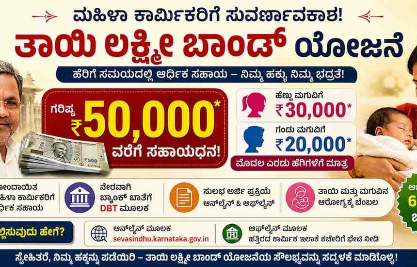 ತಾಯಿ ಲಕ್ಷ್ಮೀ ಬಾಂಡ್ ಯೋಜನೆ : ಮಹಿಳಾ ಕಾರ್ಮಿಕರಿಗೆ 50,000 ರೂ.ವರೆಗೆ ಹೆರಿಗೆ ಸಹಾಯಧನ – ಸಂಪೂರ್ಣ ಮಾರ್ಗದರ್ಶಿ