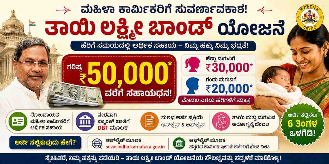 ತಾಯಿ ಲಕ್ಷ್ಮೀ ಬಾಂಡ್ ಯೋಜನೆ : ಮಹಿಳಾ ಕಾರ್ಮಿಕರಿಗೆ 50,000 ರೂ.ವರೆಗೆ ಹೆರಿಗೆ ಸಹಾಯಧನ – ಸಂಪೂರ್ಣ ಮಾರ್ಗದರ್ಶಿ